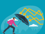 operational resilience: image of a person using an umbrella to shield from data